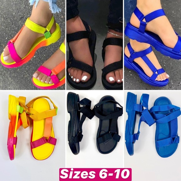 Thick Sole Velcro Sandals Blue - Picture 2 of 4